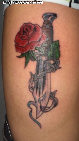 Foto de tatuaje Rosas, Dagas, Old School