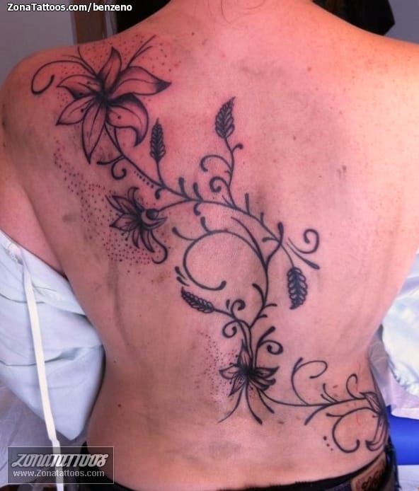 Foto de tatuaje Flores, Enredaderas, Espalda