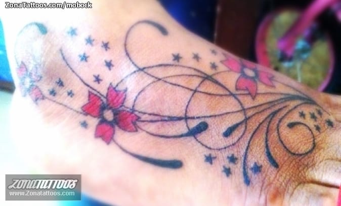 Tattoo photo Flowers, Stars, Foot