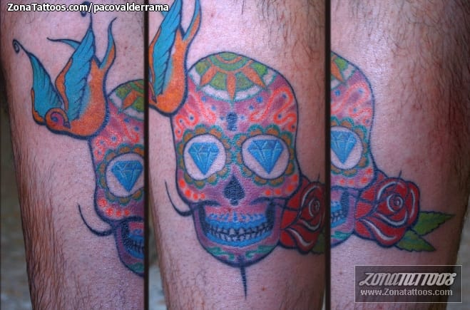 Tattoo photo Sugar Skull, Swallows