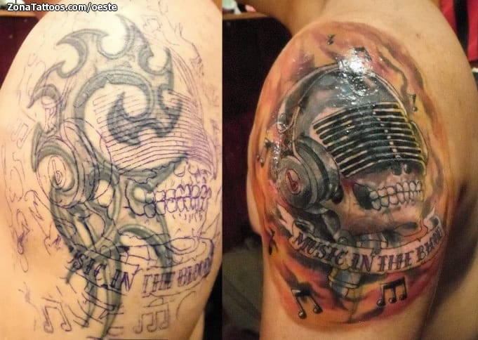 Foto de tatuaje Cover Up, Micrófonos, Notas Musicales