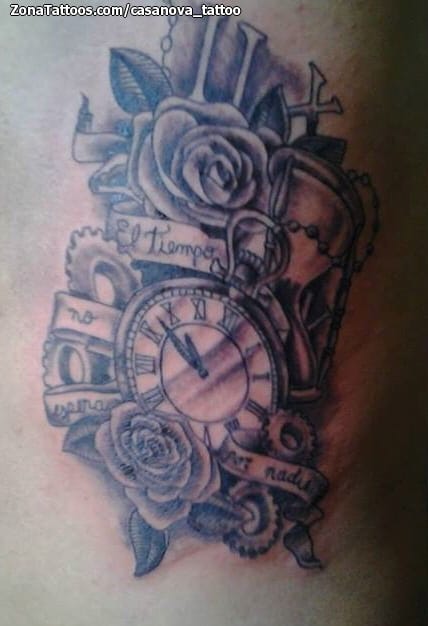 Tattoo of Clocks, Cogs, Roses