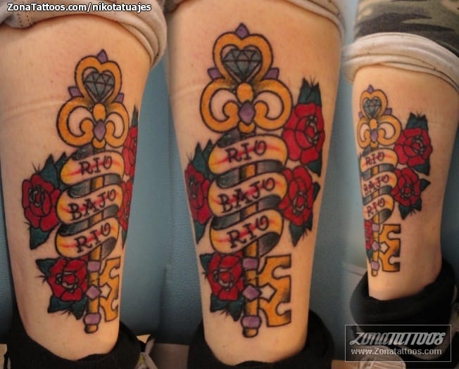 Foto de tatuaje Llaves, Rosas, Flores