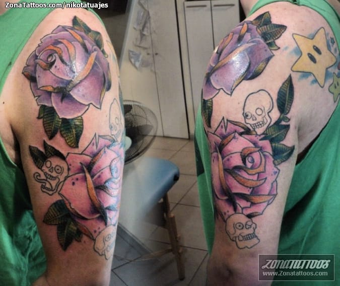 Foto de tatuaje Rosas, Flores, Calaveras