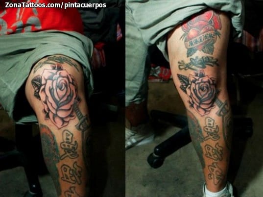 Foto de tatuaje Rosas, Rodilla, Flores