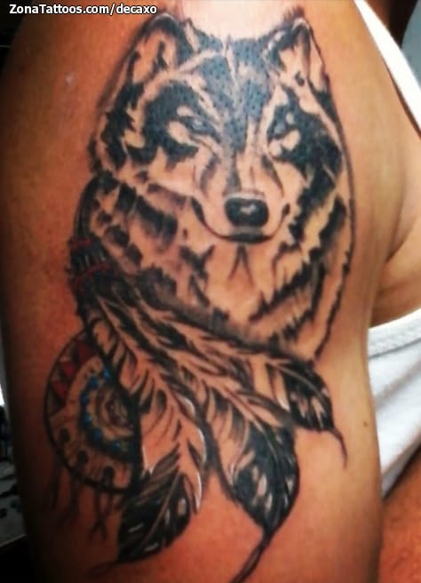 Foto de tatuaje Lobos, Plumas, Animales