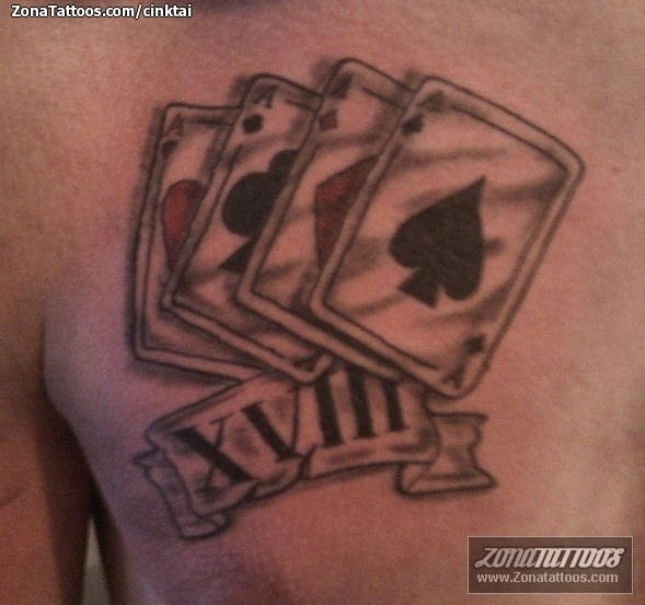 Foto de tatuaje Poker, Números Romanos, Naipes