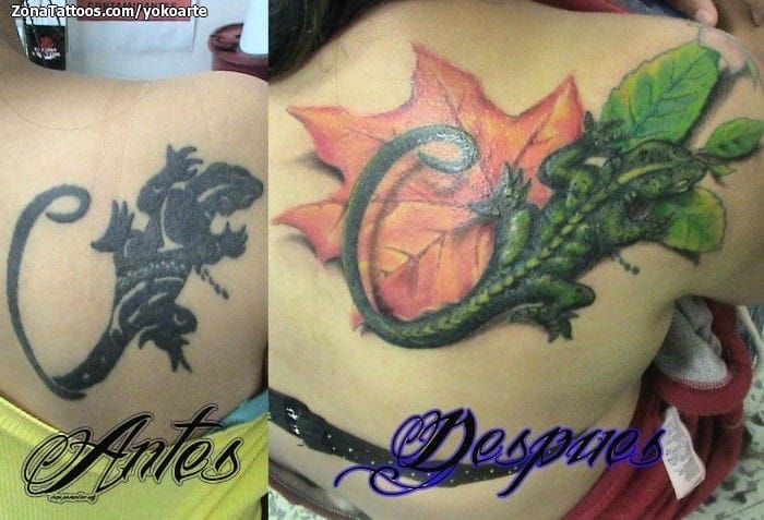 Tattoo photo Shoulder blade, Leaves, Animals