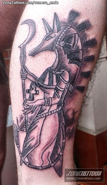 Tattoo photo Anubis, Leg, Egyptian