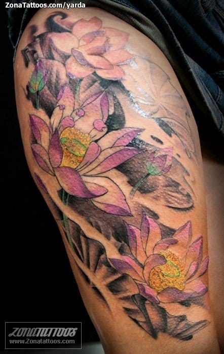 Foto de tatuaje Flores, Lotos, Pierna