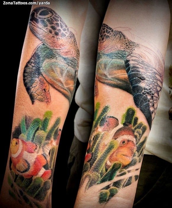 Tattoo photo Turtles, Fish, Arm