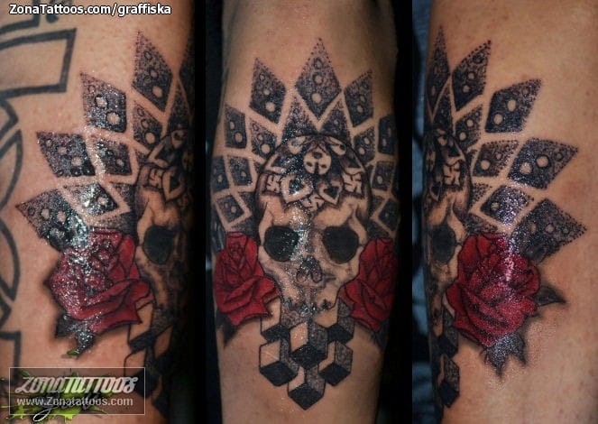 Foto de tatuaje Calaveras, Mándalas, Puntillismo