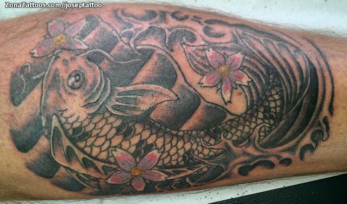 Foto de tatuaje Flores, Peces, Koi