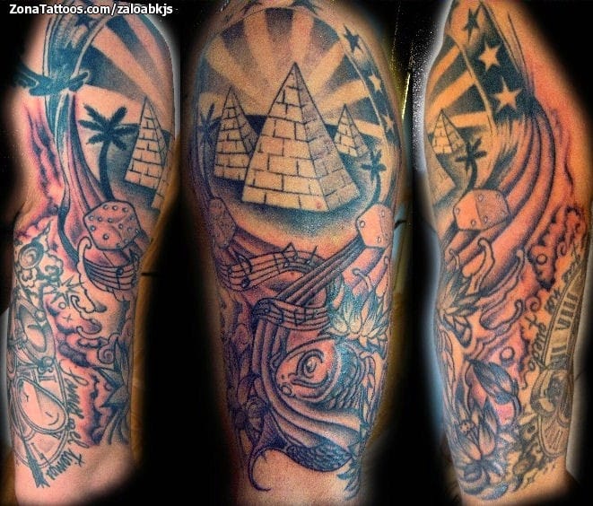 Tattoo photo Pyramids, Dice, Fish