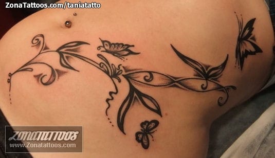 Foto de tatuaje Barriga, Plantas, Mariposas