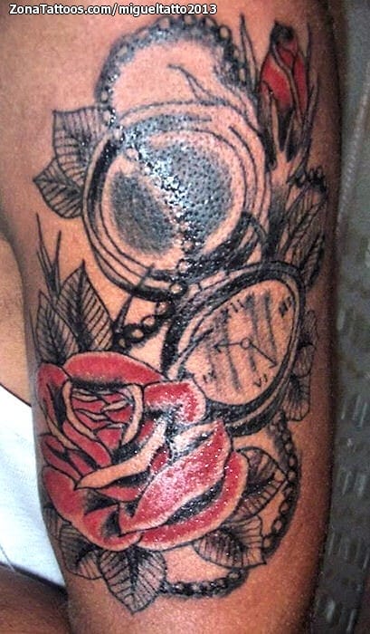 Tattoo photo Roses, Flowers, Clocks