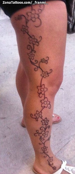 Tattoo photo Flowers, Vines, Leg