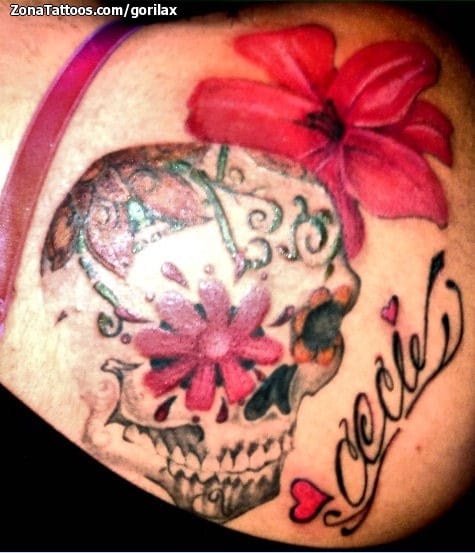 Tattoo photo Sugar Skull, Shoulder blade, Flowers