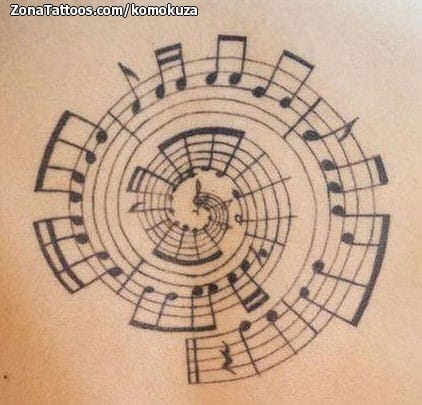 Foto de tatuaje Espalda, Notas Musicales, Partituras