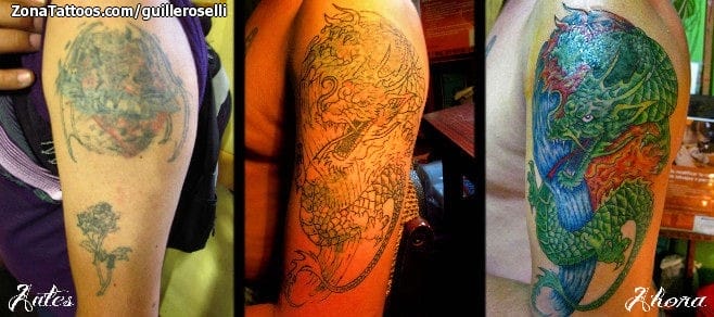 Foto de tatuaje Brazo, Cover Up, Dragones