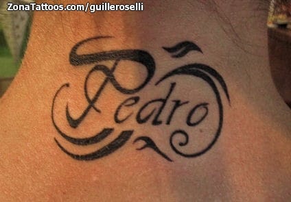 Tattoo photo Letters, Neck, Pedro