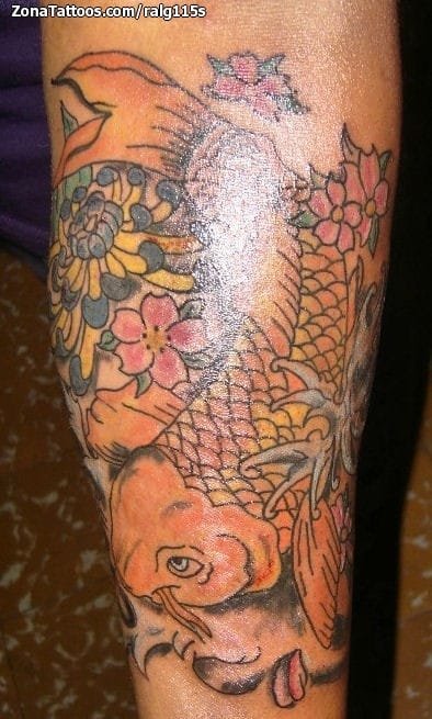 Foto de tatuaje Orientales, Flores, Koi