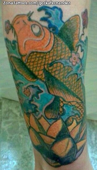 Tattoo photo Leg, Fish, Koi