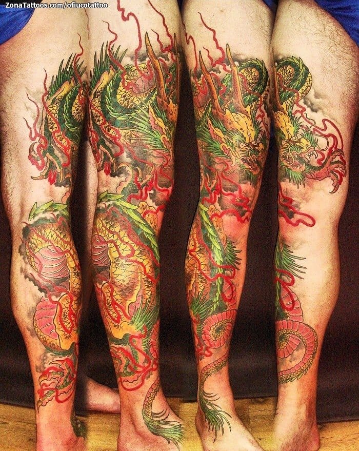 Foto de tatuaje Dragones, Orientales, Pierna