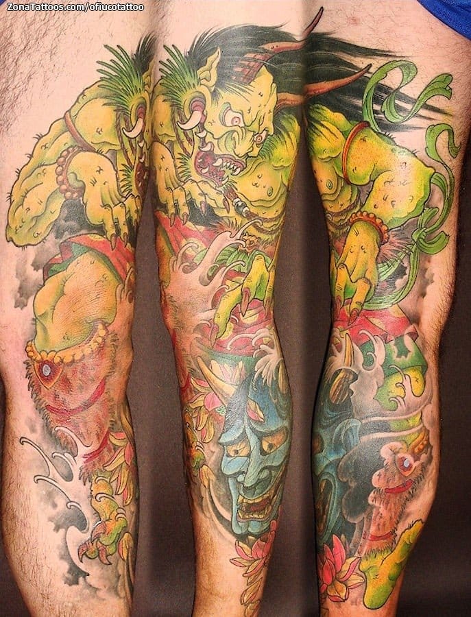 Tattoo photo Demons, Asian, Leg