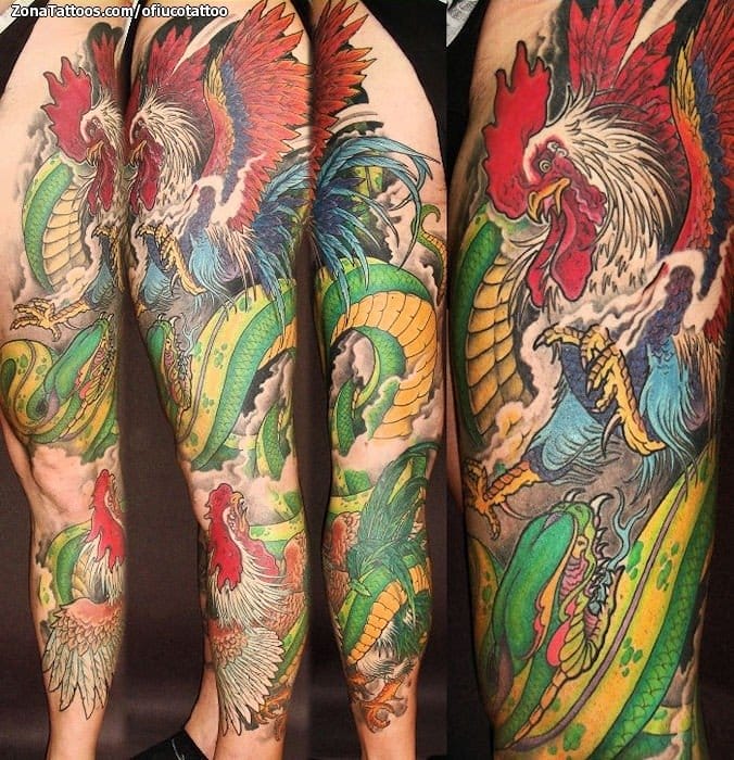 Tattoo photo Snakes, Asian, Chickens