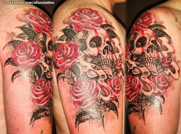 Tattoo photo Skulls, Roses, Flowers