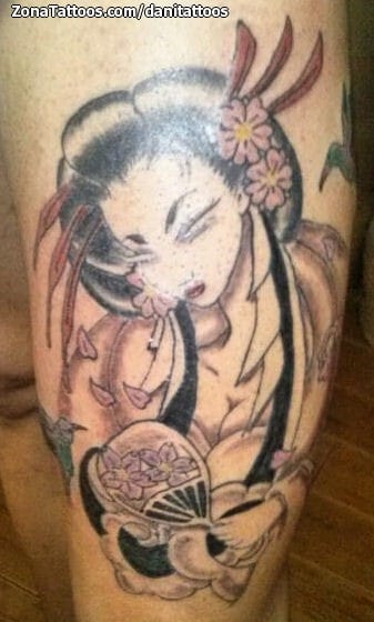 Tattoo photo Geisha, Asian, Flowers
