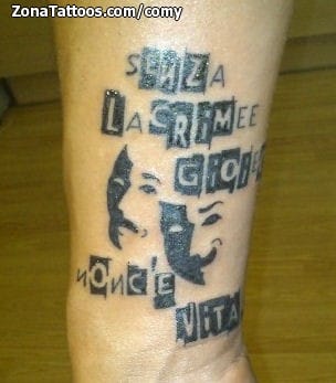 Foto de tatuaje Letras, Máscaras, Pierna