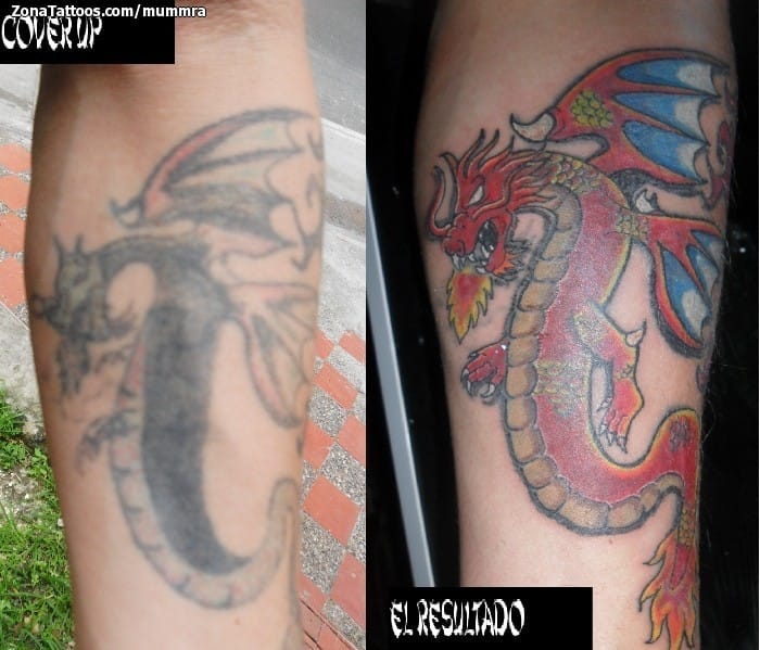 Foto de tatuaje Fantasía, Cover Up, Dragones