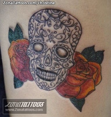 Foto de tatuaje Calaveras, Sugar Skull, Rosas