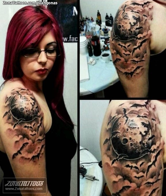 Tattoo photo Bats, Shoulder, Moons