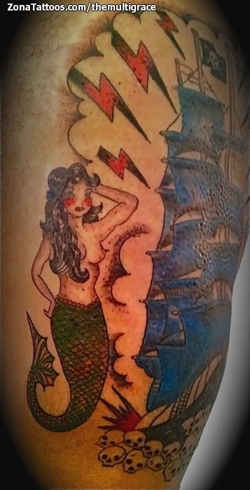 Foto de tatuaje Sirenas, Barcos, Fantasía