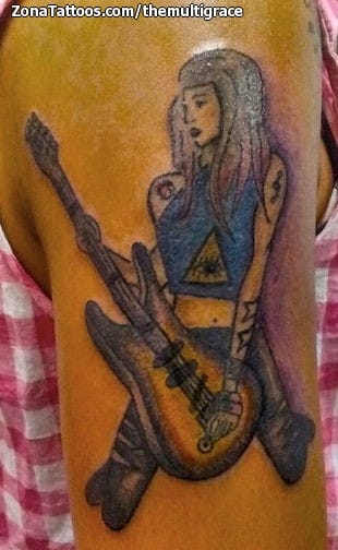 Tattoo of Guitars, Girls, Arm