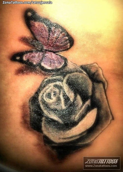 Foto de tatuaje Rosas, Mariposas, Flores