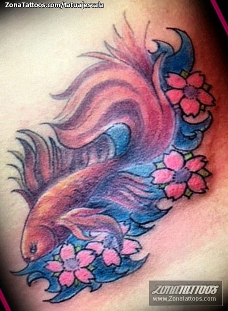 Foto de tatuaje Koi, Peces, Flores