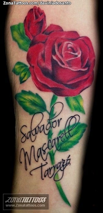 Tattoo photo Roses, Flowers, Letters