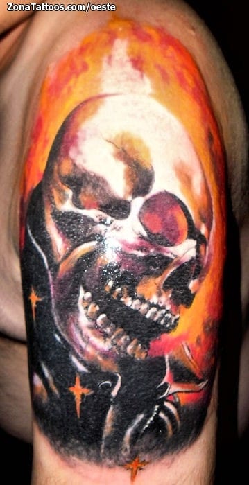 Tattoo photo Skulls, Fires, Arm