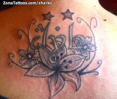 Foto de tatuaje Flores, Estrellas, Espalda