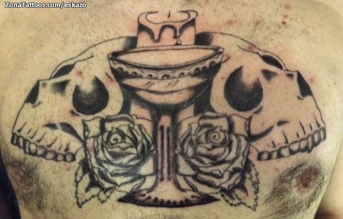 Foto de tatuaje Calaveras, Rosas, Copas