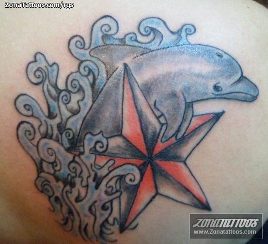 Foto de tatuaje Delfines, Estrellas, Olas