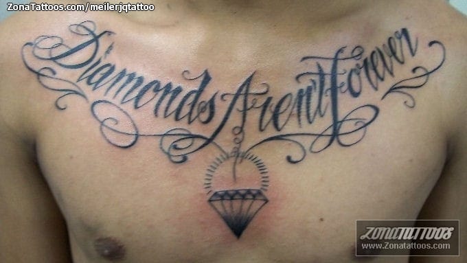 Tattoo photo Letters, Diamods, Chest