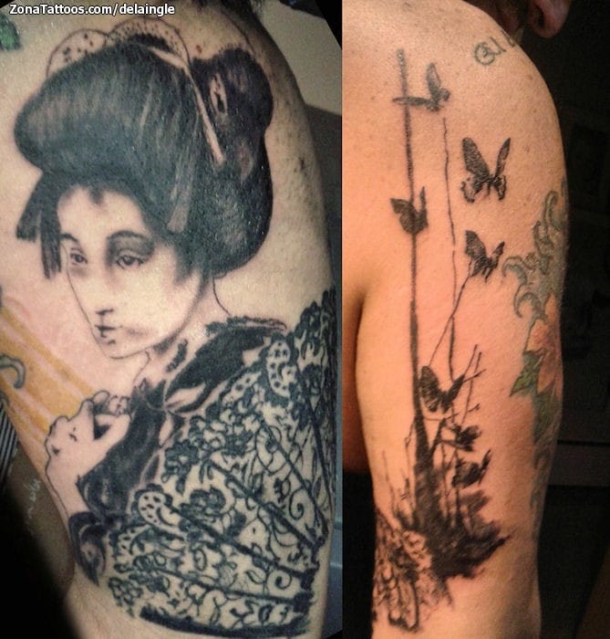 Tattoo photo Geisha, Butterflies, Asian