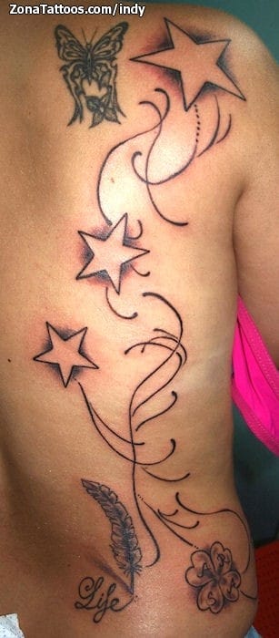 Foto de tatuaje Estrellas, Filigranas, Plumas