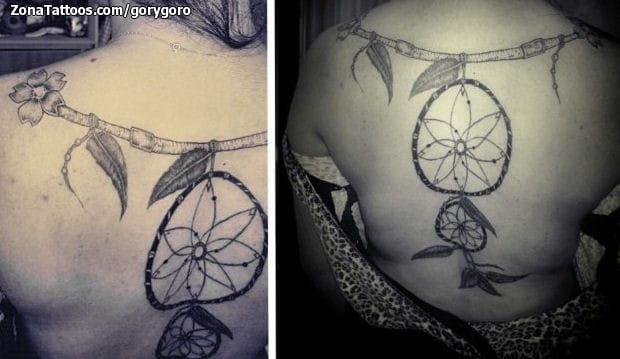 Foto de tatuaje Atrapasueños, Plumas, Espalda