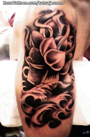 Tattoo photo Flowers, Waves, Asian